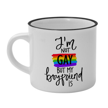 i'a not gay, but my boyfriend is., Κούπα κεραμική vintage Λευκή/Μαύρη 230ml