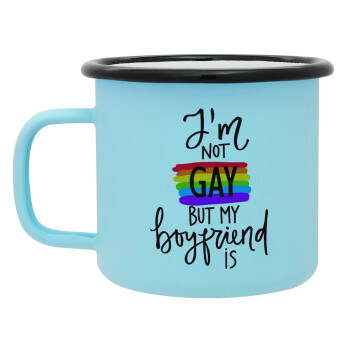 i'a not gay, but my boyfriend is., Κούπα Μεταλλική εμαγιέ ΜΑΤ σιέλ 360ml