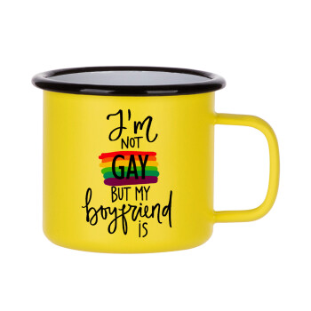 i'a not gay, but my boyfriend is., Κούπα Μεταλλική εμαγιέ ΜΑΤ Κίτρινη 360ml
