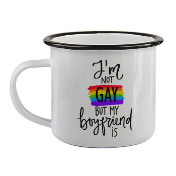 i'a not gay, but my boyfriend is., Κούπα εμαγιέ με μαύρο χείλος 360ml