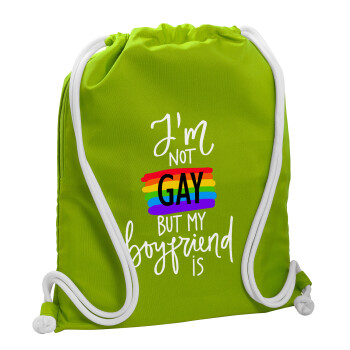 i'a not gay, but my boyfriend is., Τσάντα πλάτης πουγκί GYMBAG LIME GREEN, με τσέπη (40x48cm) & χονδρά κορδόνια