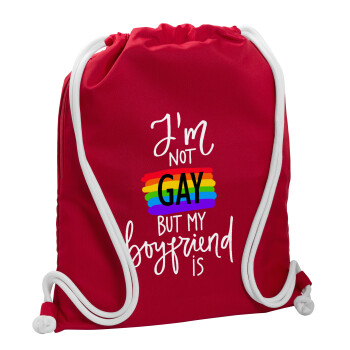i'a not gay, but my boyfriend is., Τσάντα πλάτης πουγκί GYMBAG Κόκκινη, με τσέπη (40x48cm) & χονδρά κορδόνια