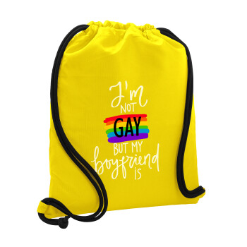 i'a not gay, but my boyfriend is., Τσάντα πλάτης πουγκί GYMBAG Κίτρινη, με τσέπη (40x48cm) & χονδρά κορδόνια