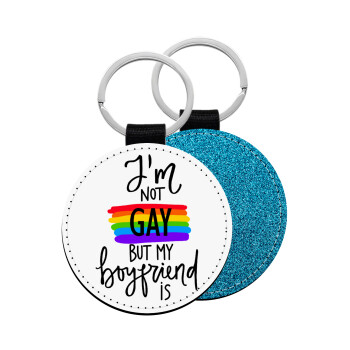 i'a not gay, but my boyfriend is., Μπρελόκ Δερματίνη, στρογγυλό ΜΠΛΕ (5cm)