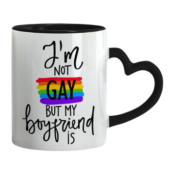 i'a not gay, but my boyfriend is., Mug heart black handle, ceramic, 330ml