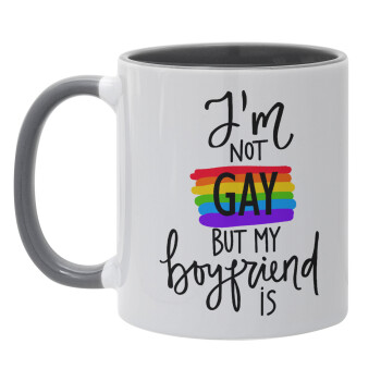 i'a not gay, but my boyfriend is., Κούπα χρωματιστή γκρι, κεραμική, 330ml
