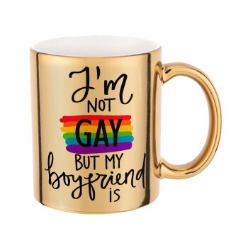i'a not gay, but my boyfriend is., Κούπα κεραμική, χρυσή καθρέπτης, 330ml