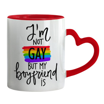 i'a not gay, but my boyfriend is., Κούπα καρδιά χερούλι κόκκινη, κεραμική, 330ml