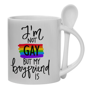i'a not gay, but my boyfriend is., Κούπα, κεραμική με κουταλάκι, 330ml (1 τεμάχιο)