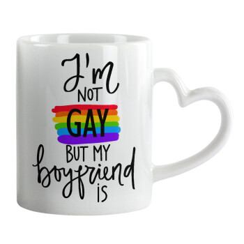 i'a not gay, but my boyfriend is., Κούπα καρδιά χερούλι λευκή, κεραμική, 330ml
