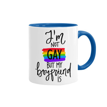 i'a not gay, but my boyfriend is., Mug colored blue, ceramic, 330ml