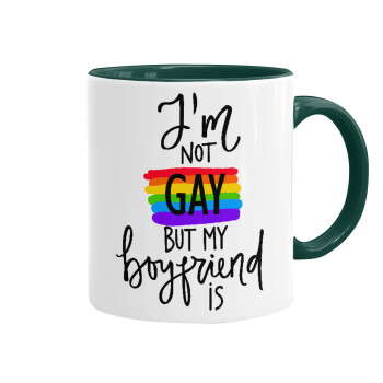 i'a not gay, but my boyfriend is., Κούπα χρωματιστή πράσινη, κεραμική, 330ml