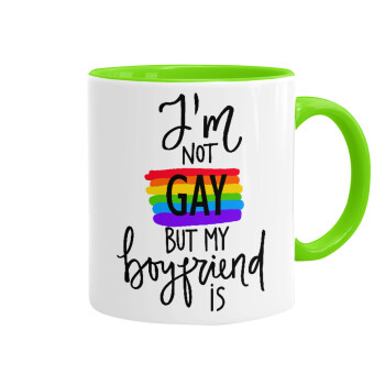 i'a not gay, but my boyfriend is., Mug colored light green, ceramic, 330ml