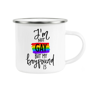 i'a not gay, but my boyfriend is., Κούπα Μεταλλική εμαγιέ λευκη 360ml