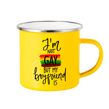 i'a not gay, but my boyfriend is., Κούπα Μεταλλική εμαγιέ Κίτρινη 360ml