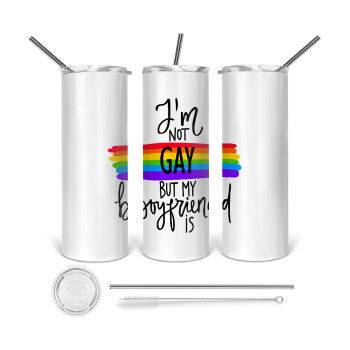 i'a not gay, but my boyfriend is., 360 Eco friendly stainless steel tumbler 600ml, with metal straw & cleaning brush