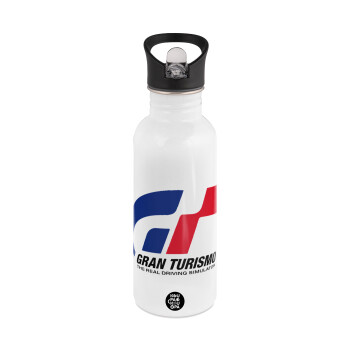 gran turismo, White water bottle with straw, stainless steel 600ml