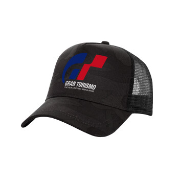 gran turismo, Adult Structured Trucker Hat, with Mesh, Dark Army (100% COTTON, ADULT, UNISEX, ONE SIZE)