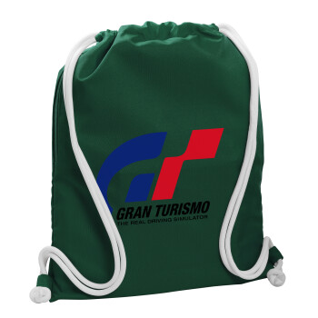 gran turismo, Backpack pouch GYMBAG BOTTLE GREEN, with pocket (40x48cm) & thick white cords