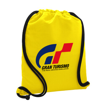 gran turismo, Τσάντα πλάτης πουγκί GYMBAG Κίτρινη, με τσέπη (40x48cm) & χονδρά κορδόνια