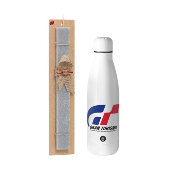 gran turismo, Easter Set, metallic stainless thermos bottle (500ml) & scented flat Easter candle (30cm) (GRAY)