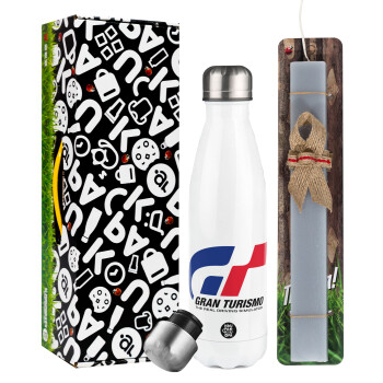 gran turismo, Easter candle, metallic white thermos bottle (500ml) & aromatic flat candle (30cm) (GRAY)