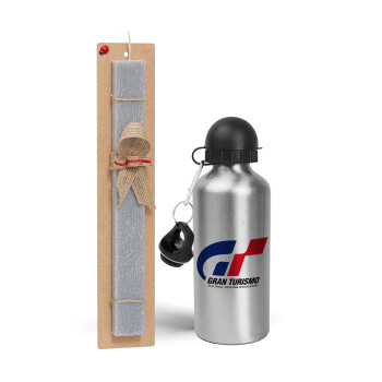 gran turismo, Easter Set, metallic silver aluminum water bottle (500ml) & aromatic flat Easter candle (30cm) (GRAY)