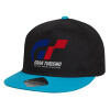 Child's Flat Snapback Hat, Black/Blue (100% COTTON, CHILD, UNISEX, ONE SIZE)