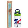 Easter Set, Children's thermal stainless steel bottle with safety straw, green/blue (350ml) & aromatic flat Easter candle (30cm) (TURQUOISE)