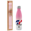Easter Set, Metallic pink/white (Stainless steel) thermos, double-walled, 500ml & aromatic flat Easter candle (30cm) (PINK)