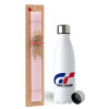Easter Set, metallic stainless steel water bottle (750ml) & scented flat Easter candle (30cm) (PINK)