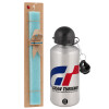 Easter Set, metallic silver aluminum water bottle (500ml) & scented flat Easter candle (30cm) (TURQUOISE)