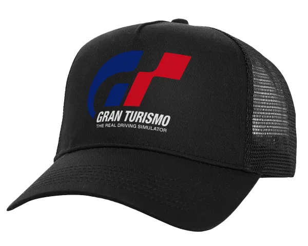 gran turismo — Structured Trucker Adult Hat, with Mesh, Black (100% COTTON, ADULT, UNISEX, ONE SIZE)