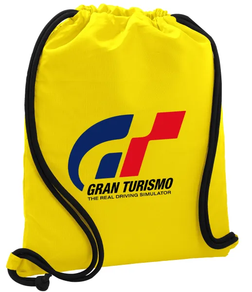 gran turismo — Τσάντα πλάτης πουγκί GYMBAG Κίτρινη, με τσέπη (40x48cm) & χονδρά κορδόνια