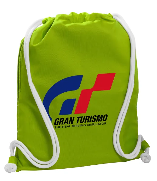 gran turismo — Backpack bag GYMBAG LIME GREEN, with pocket (40x48cm) & thick cords