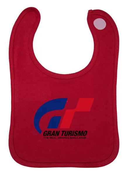 gran turismo — Baby bib with velcro, red, 100% organic cotton (0-18 months)