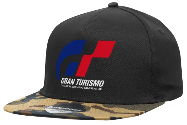 gran turismo — Adult Flat Snapback Hat Black/Camouflage, (100% COTTON TWILL, ADULT, UNISEX, ONE SIZE)