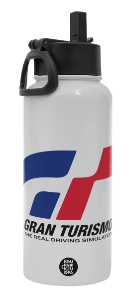 gran turismo — Metal mug thermo White with Straw and Spout Lid (Stainless steel), double wall, 950ml
