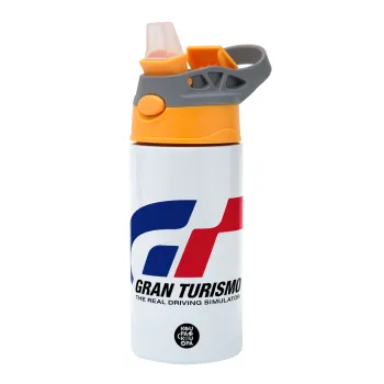 gran turismo, Children's hot water bottle, stainless steel, with safety straw, Orange/Grey (360ml) BPA-FREE