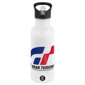 gran turismo, White water bottle with straw, stainless steel 600ml