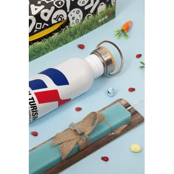 gran turismo, Easter Set, metallic silver aluminum water bottle (500ml) & scented flat Easter candle (30cm) (TURQUOISE)