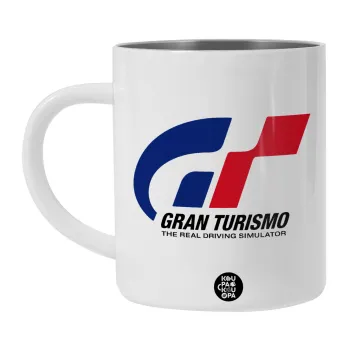 gran turismo, Λευκή Ανοξείδωτη Μεταλλική Κούπα 450ml - Διπλού Τοιχώματος 