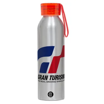 gran turismo, Αλουμινένιο Αθλητικό Μπουκάλι 650ml – Ασημί με Κόκκινο Καπάκι και Λουράκι Σιλικόνης