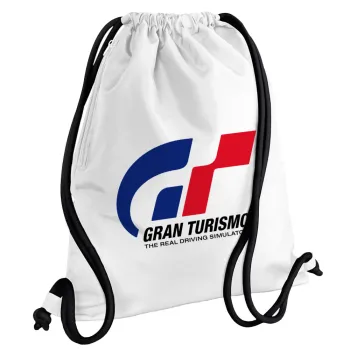 gran turismo, Τσάντα πλάτης πουγκί GYMBAG λευκή, με τσέπη (40x48cm) & χονδρά κορδόνια