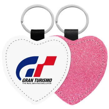 gran turismo, Μπρελόκ PU δερμάτινο glitter καρδιά ΡΟΖ
