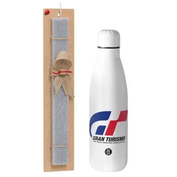 gran turismo, Easter Set, metallic stainless thermos bottle (500ml) & scented flat Easter candle (30cm) (GRAY)