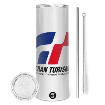 gran turismo, Tumbler ποτήρι θερμό από ανοξείδωτο ατσάλι 600ml, με μεταλλικό καλαμάκι & βούρτσα καθαρισμού