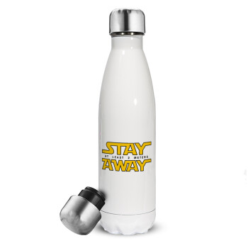 Stay Away, Μεταλλικό παγούρι θερμός Λευκό (Stainless steel), διπλού τοιχώματος, 500ml