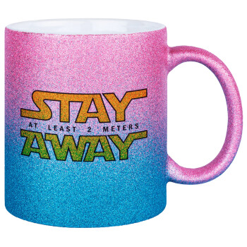 Stay Away, Κούπα Χρυσή/Μπλε Glitter, κεραμική, 330ml