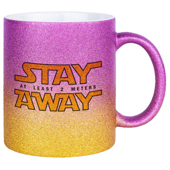 Stay Away, Κούπα Χρυσή/Ροζ Glitter, κεραμική, 330ml